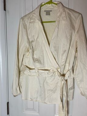 Worthington Cream Wrap Blouse with Self-Tie Waist